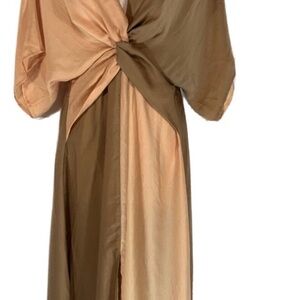 ODDY Elegant Long Sleeve Dress in Tan and Cream